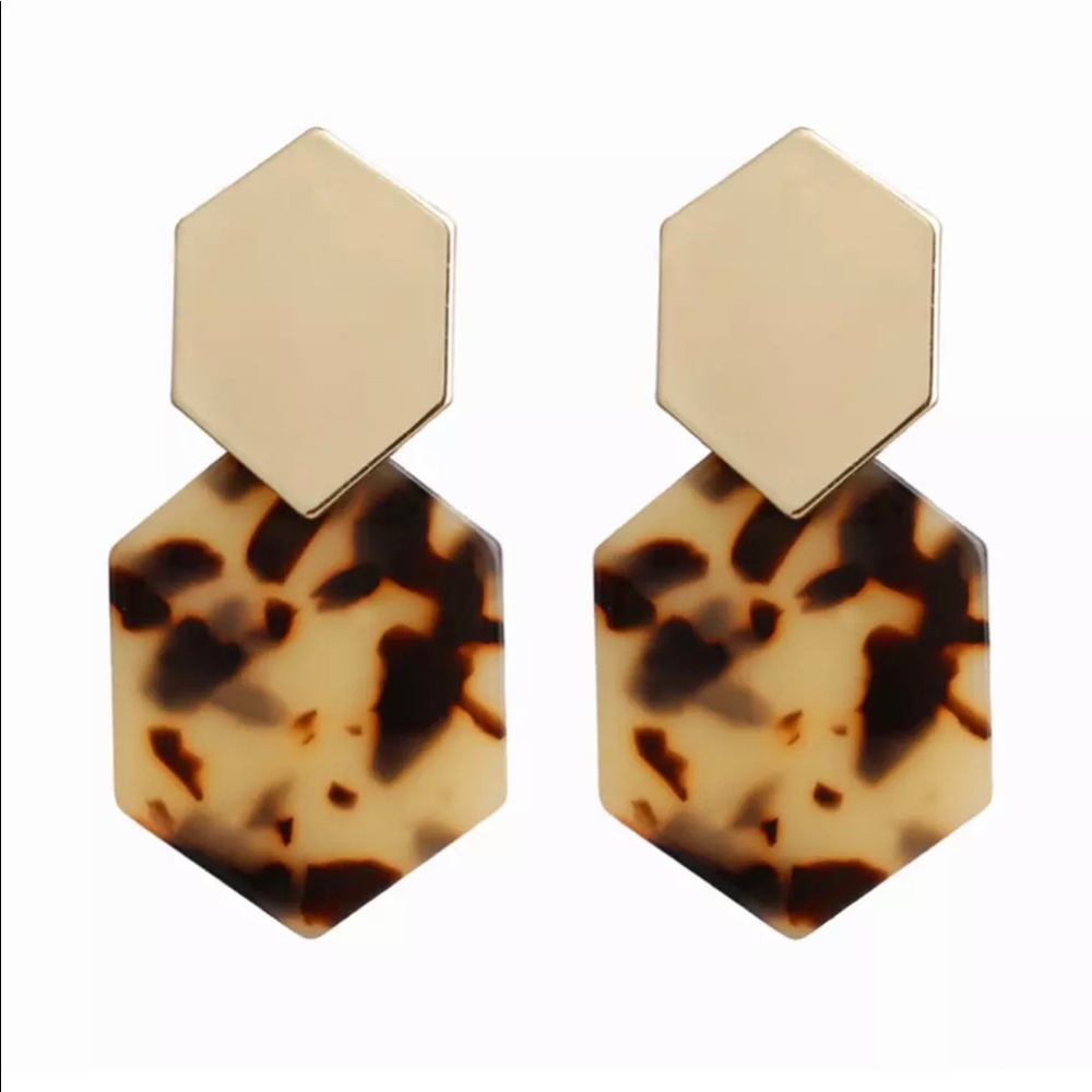 🔴SOLD🔴 Gold & Cheetah Geometric Drop Earrings